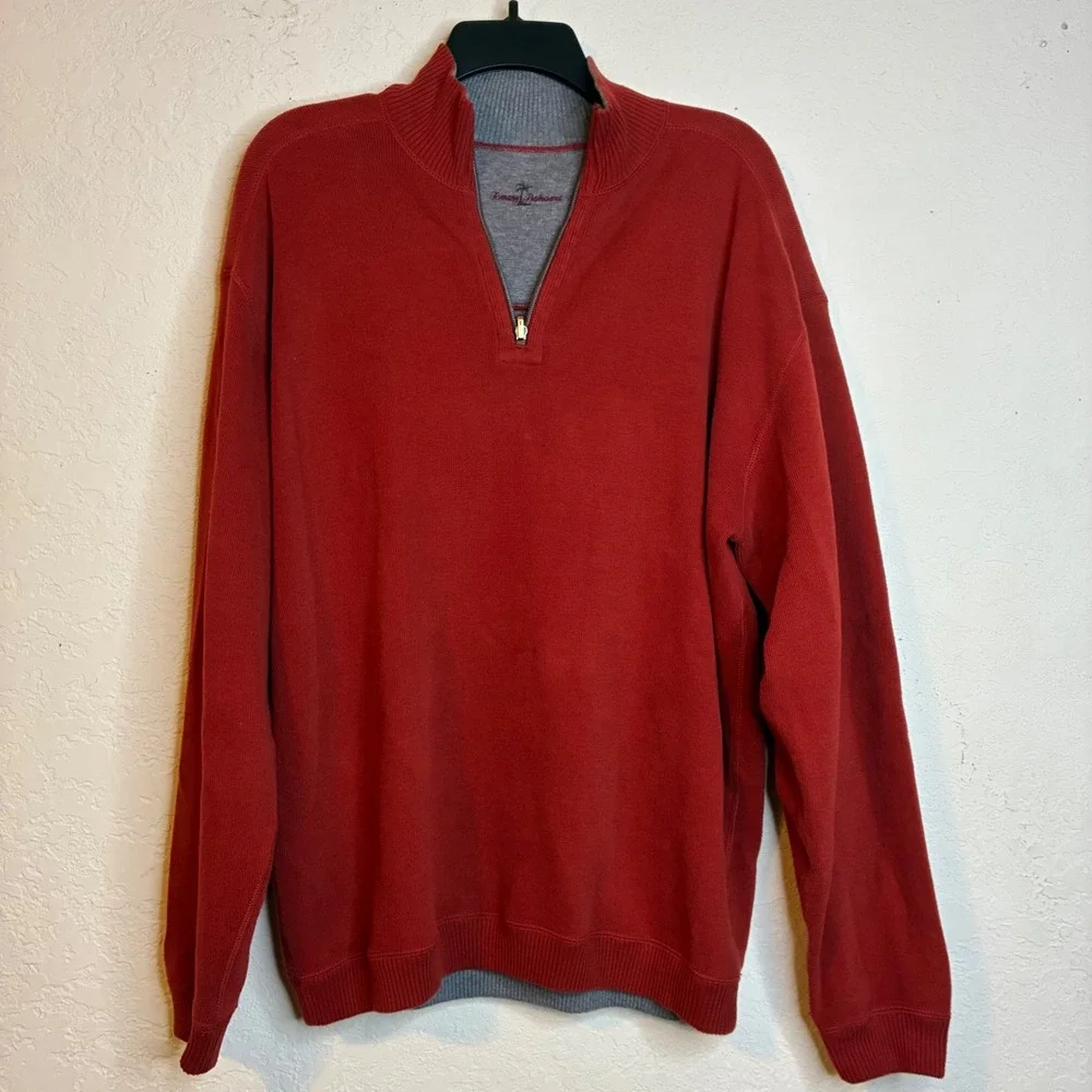 Tommy Bahama Reversible Pro Pullover Mens 1/4 Zip Sweater Red Gray Mock Neck XL